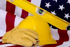 Construction Industry Business USA American Made Tools and Flag